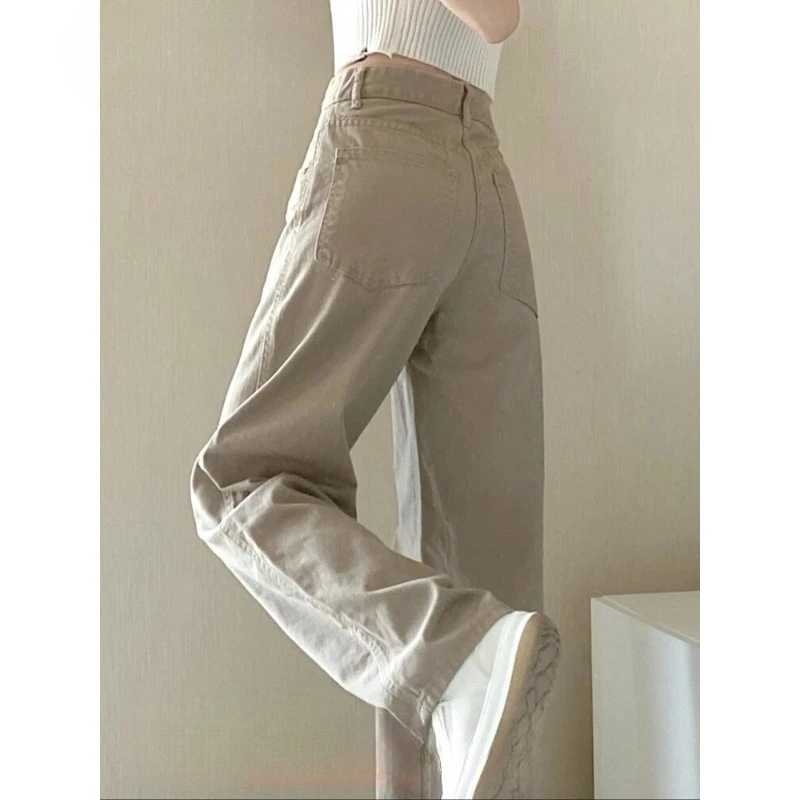 

Женские широкие джинсы цвета хаки с высокой талией, новый стиль на осень 2025, свободные, для похудения, прямые брюки длиной до пола