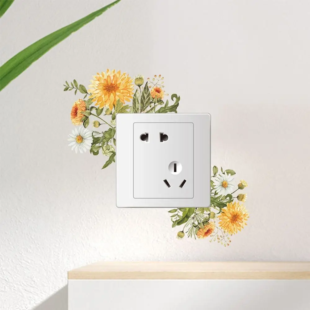 Multiple Styles Plant Flower Switch Sticker Flower Wall Art Green Leaves Plants Sticker Not Fade Self-adhesive Living Room
