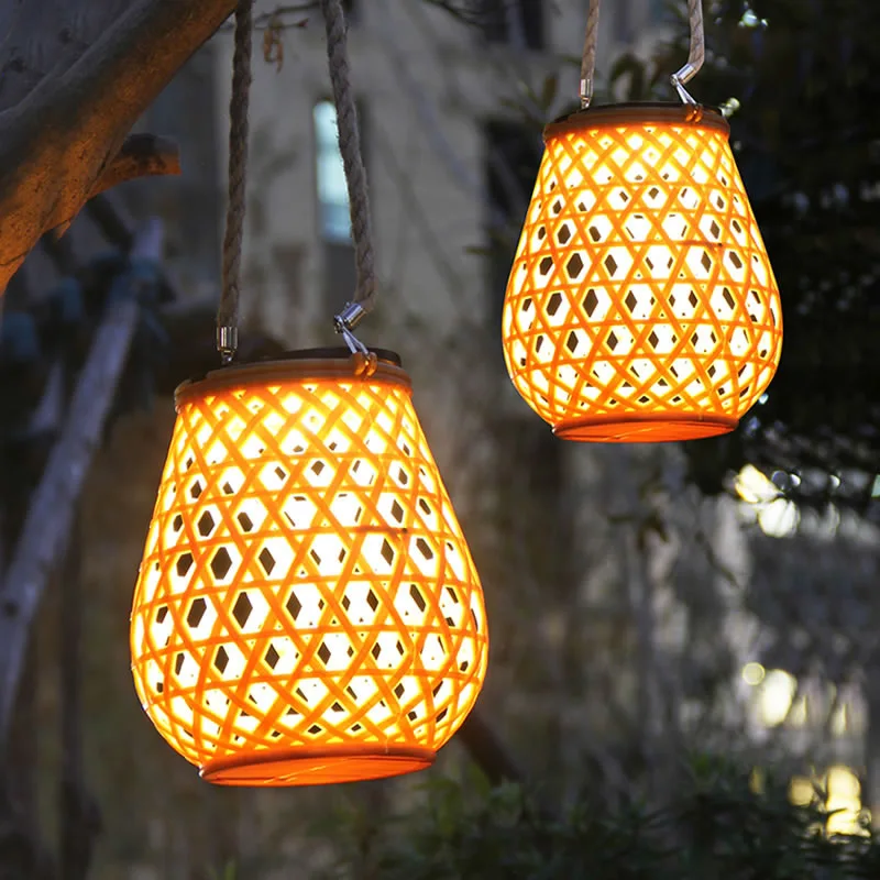 Solar garden hanging portable lamp, desktop garden atmosphere floor-to-ceiling bamboo lawn terrace lamp