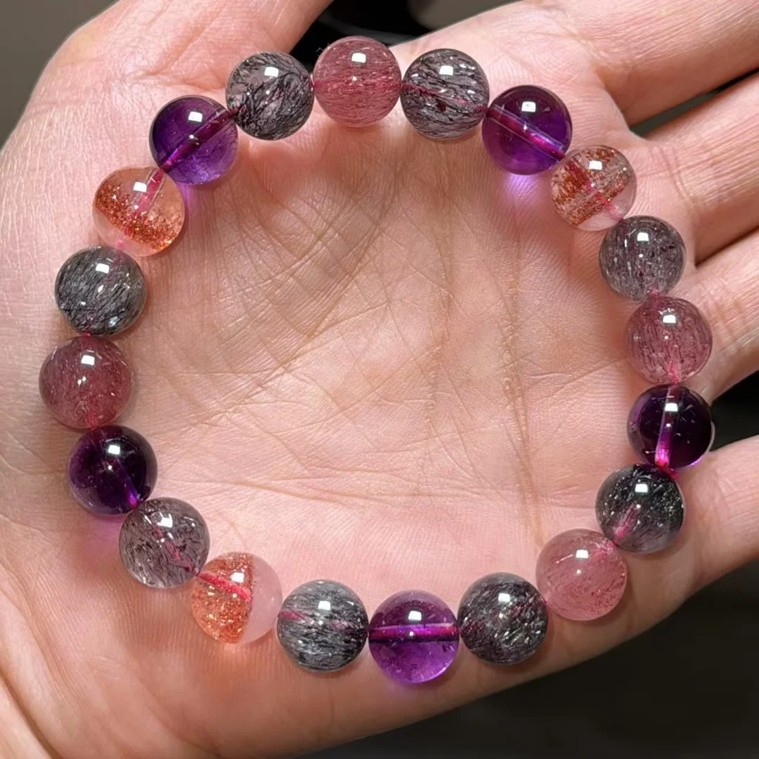 Natural Red Super Seven 7 Lepidocrocite Quartz Bracelet 9.8mm Clear Beads Stretch  Jewelry Rutilated AAAAA