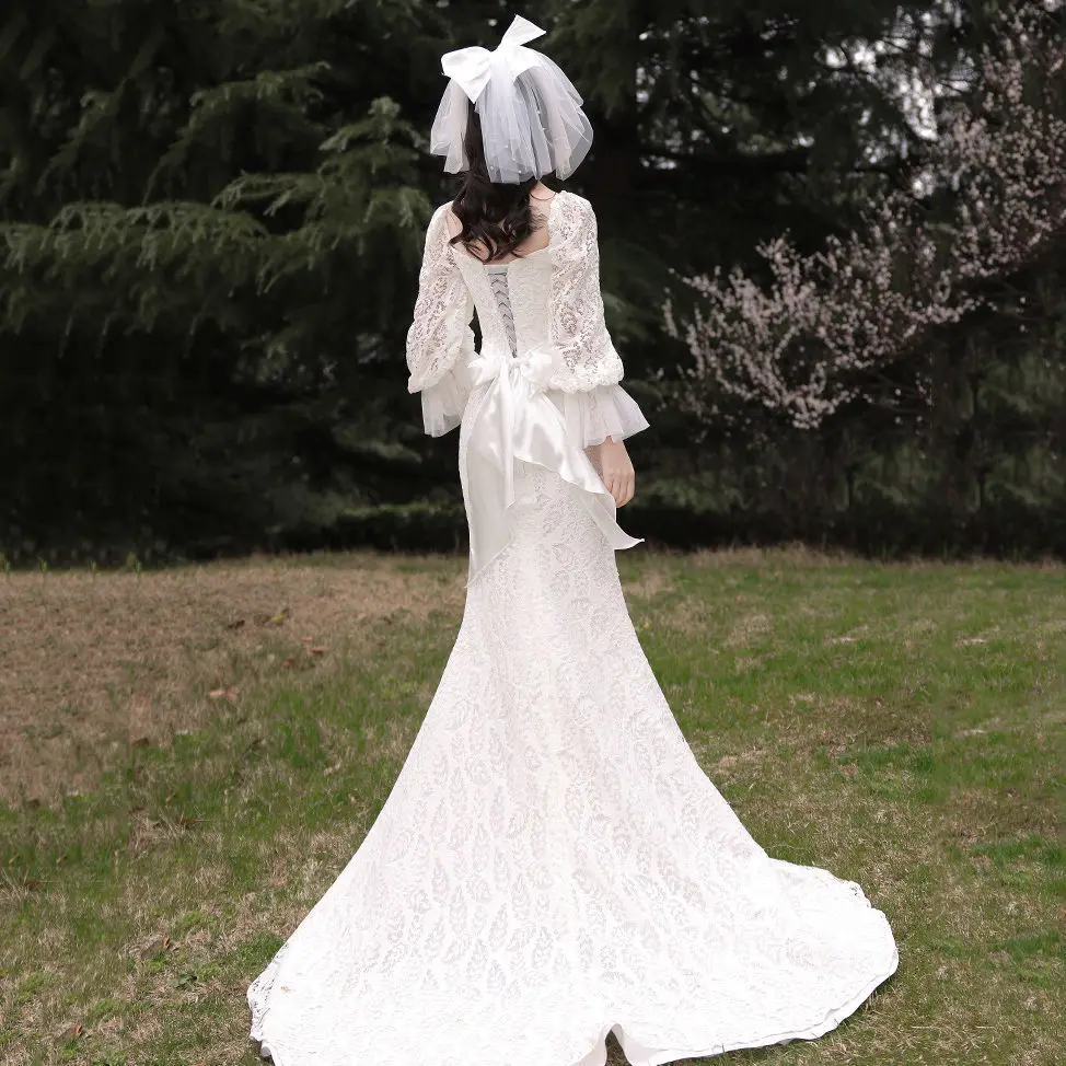 Elegant Women Wedding Dresses Lace Court Train Long Sleeves Bridal Gowns Formal Vestido De Noiva robe de mariée