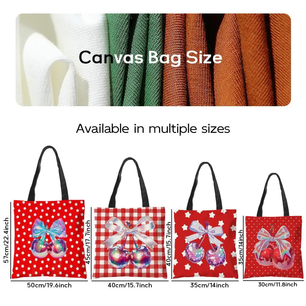 Storage Bags Casual Portable Shoulder Bag Lightweight Shopping Bag Reusable Linen Bag Pink Home Love Cherry Decoration