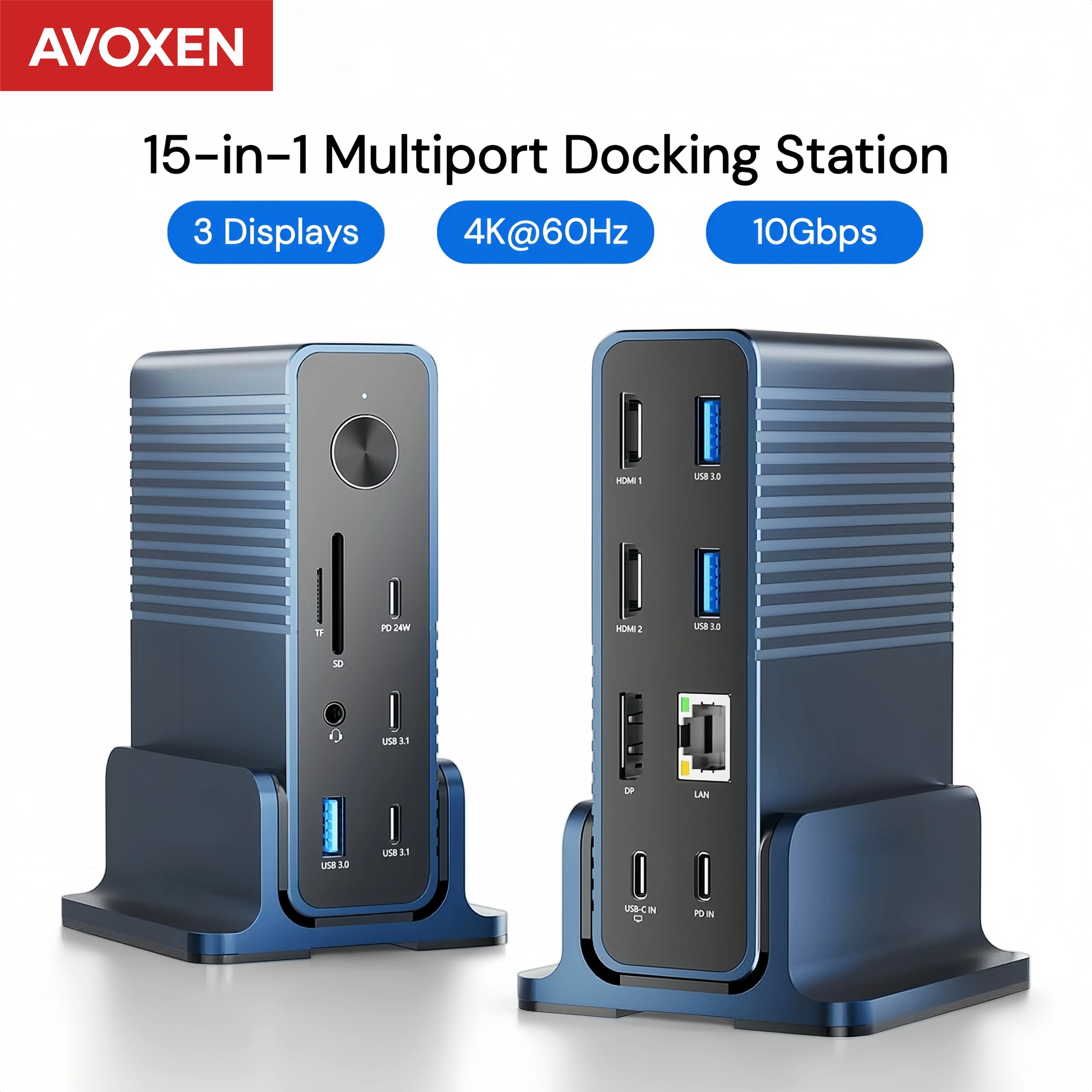 USB C Docking Station 15 in 1 Hub Dual HDMI DisplayPort 4K 60Hz LAN Triple Display 10Gbps 100W PD Audio Card Reader for Laptop