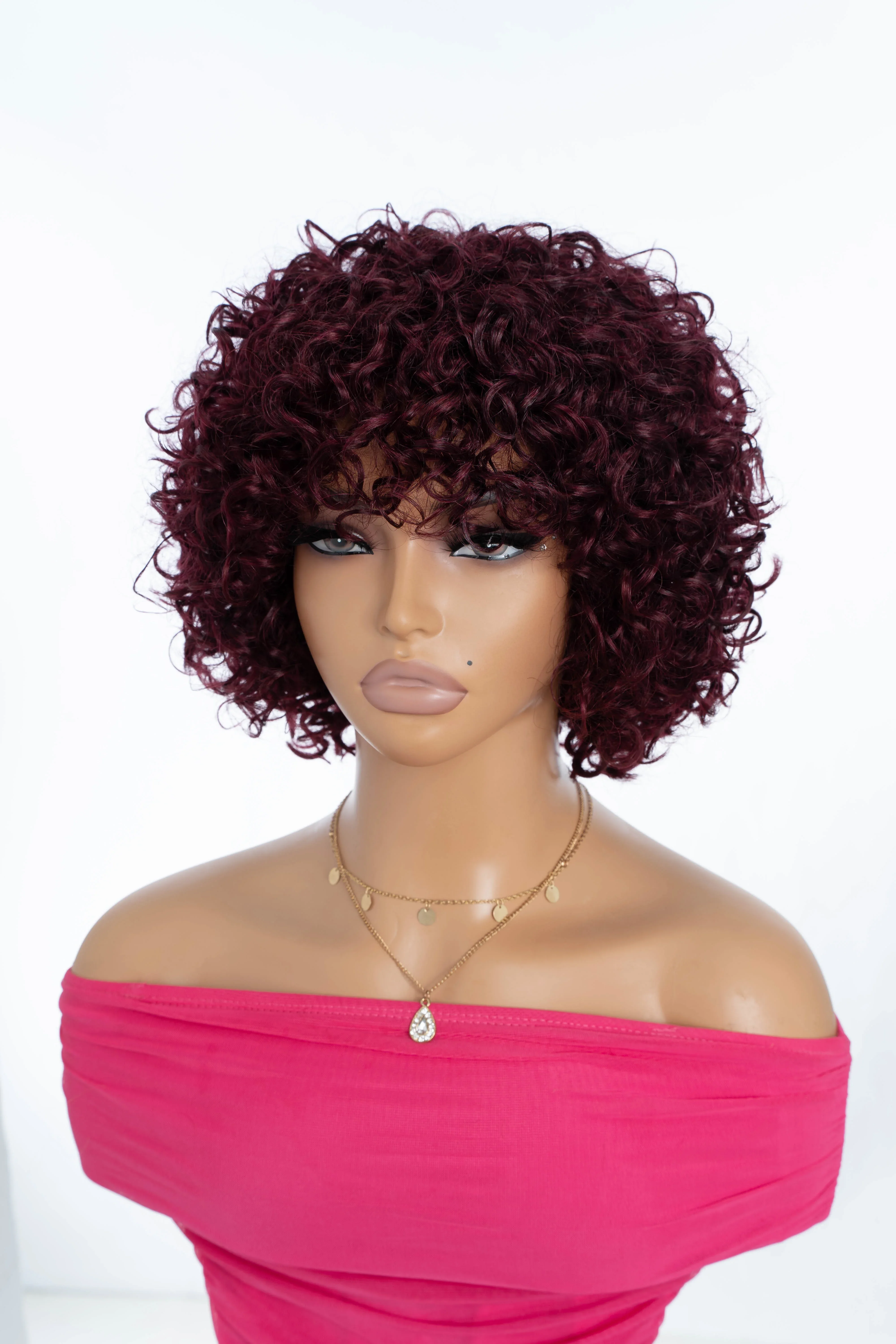 

99J Burg Fluffy Pixie Cut Short Curly Human Hair Wigs with Bangs Perruque Cheveux Humain Short Human Hair Wigs for Black Women