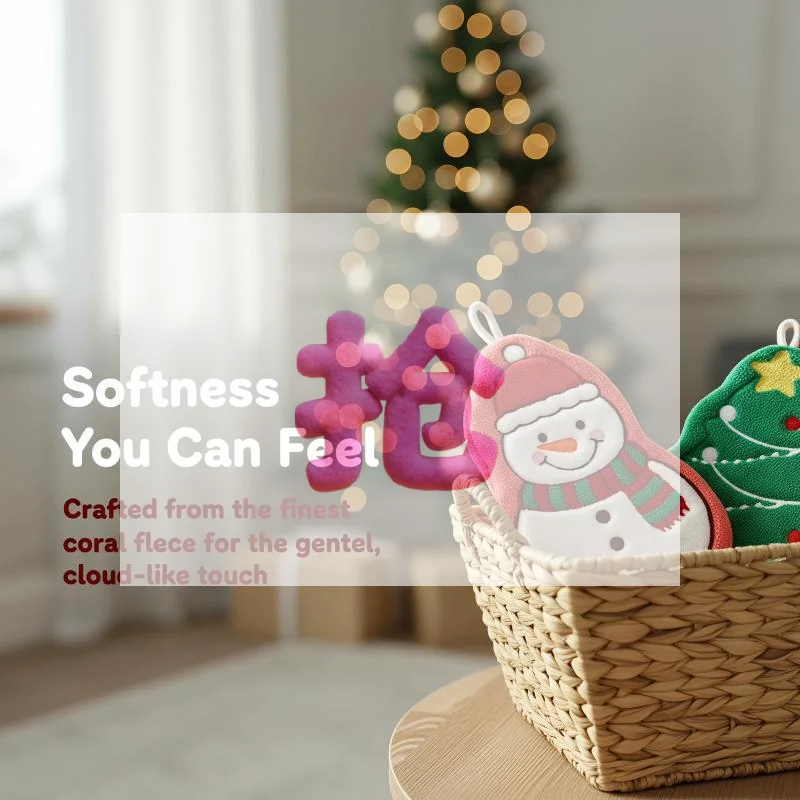 Water Absorption Christmas Hand Towels Quick-drying Coral Fleece Christmas Tree Handkerchiefs Cleaning Hanging