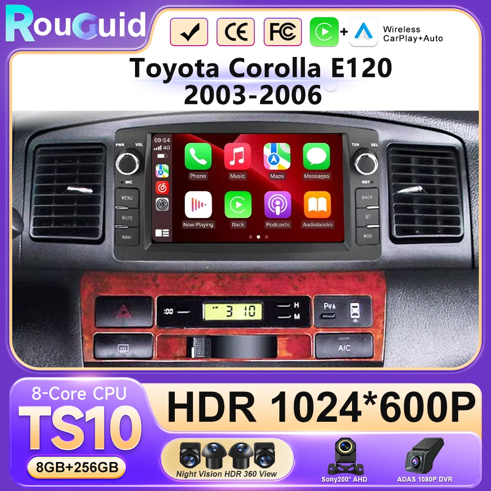 

7-дюймовая автомобильная магнитола на Android 16 для Toyota Corolla E120 2003-2006, BYD F3, GPS-навигация, стерео, CarPlay, мультимедиа, видео, 4G, Wi-Fi, 5G