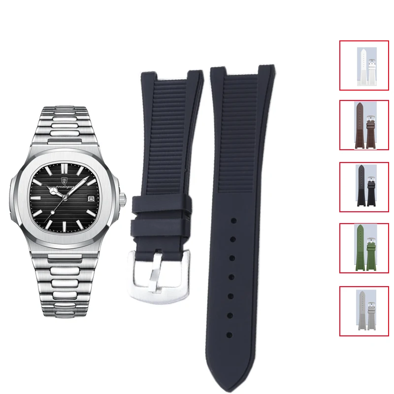 Correa de reloj de silicona PP Patek Philippe Parrot elegante brillante serie radiante de repuesto para hombres - Correa cóncava