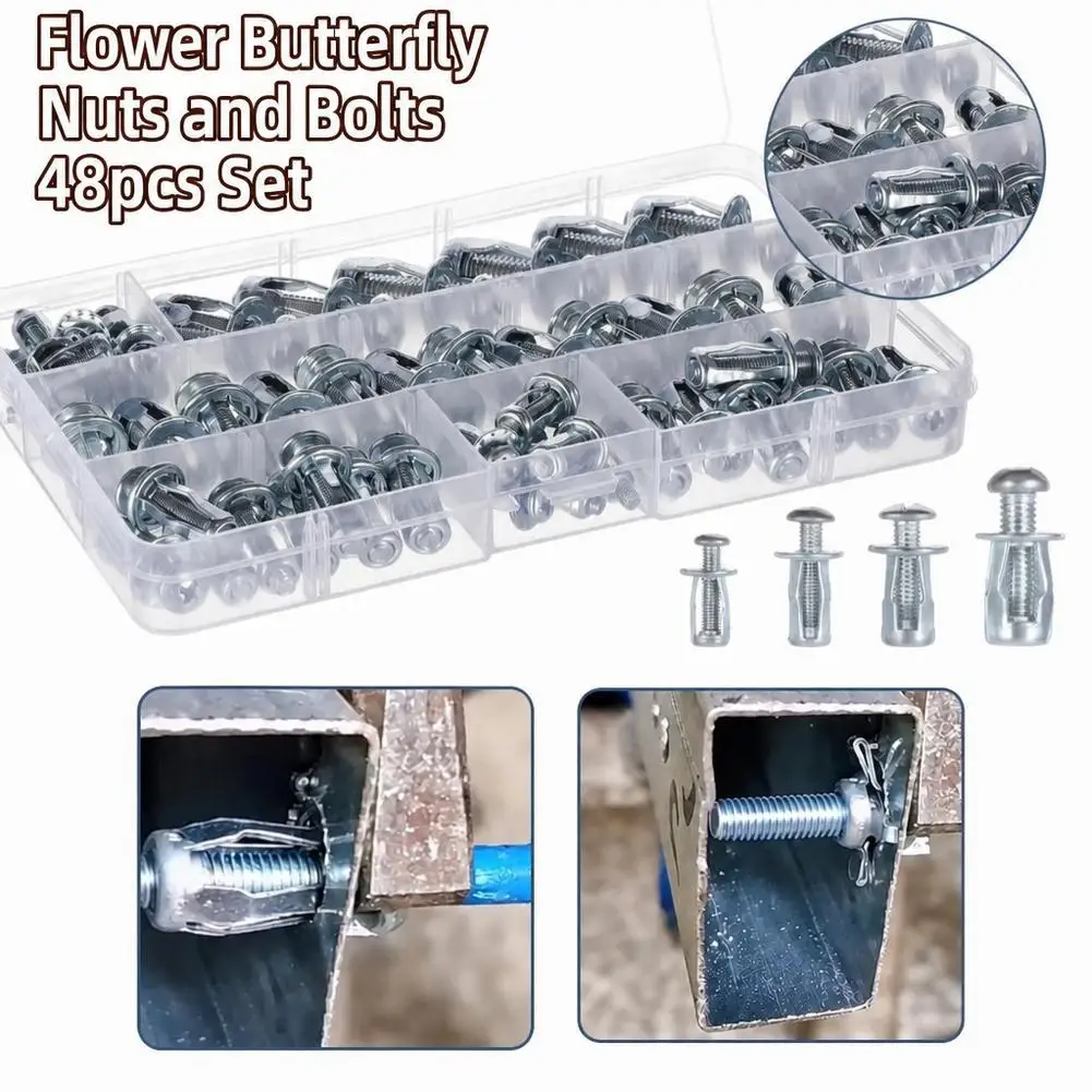 M4 M5 M6 M8 Petal Expansion Nut Assortment Kit 48pcs 90pcs Steel Hollow Wall Anchors Mechanical Expansion Bolt Hardware Set
