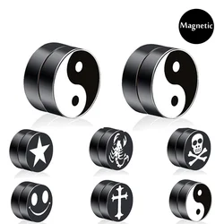 1pc Black Magnetic Fake Ear Stud Cuff Tragus Earrings Set Plug No Piercing Clip Men Stainless Steel Circle Magnet Jewelry Gifts