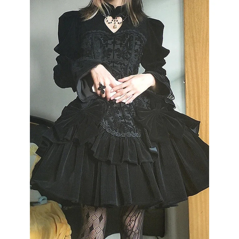 

Dark Gothic Lolita Dress Women's 2023 Autumn/Winter Dress Classical Jacquard Long sleeved Lolita