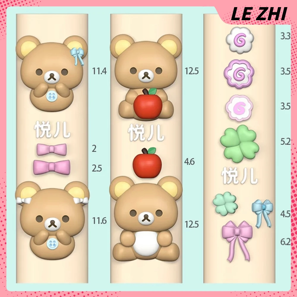 1Pcs Kawaii Anime Rilakkuma Series Nail Art Silicone Mould Cartoon Four-Leaf Clover Bowknot Apple Button Manicuretemplate Mold