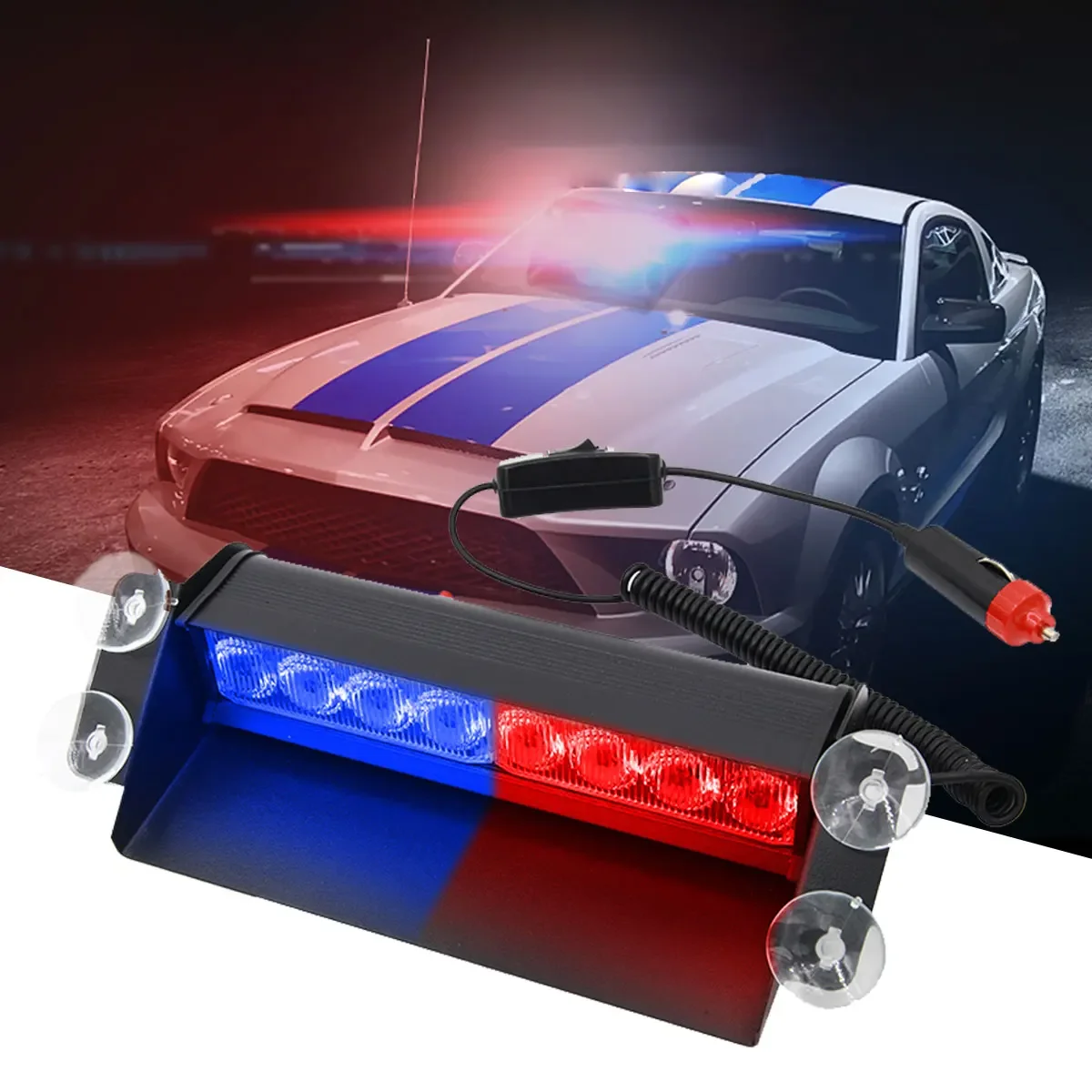 

8LED Flashing Warning Lights Flasher Vehicle Red Blue Strobe Police Emergency Light Universal Remote Control Police Light