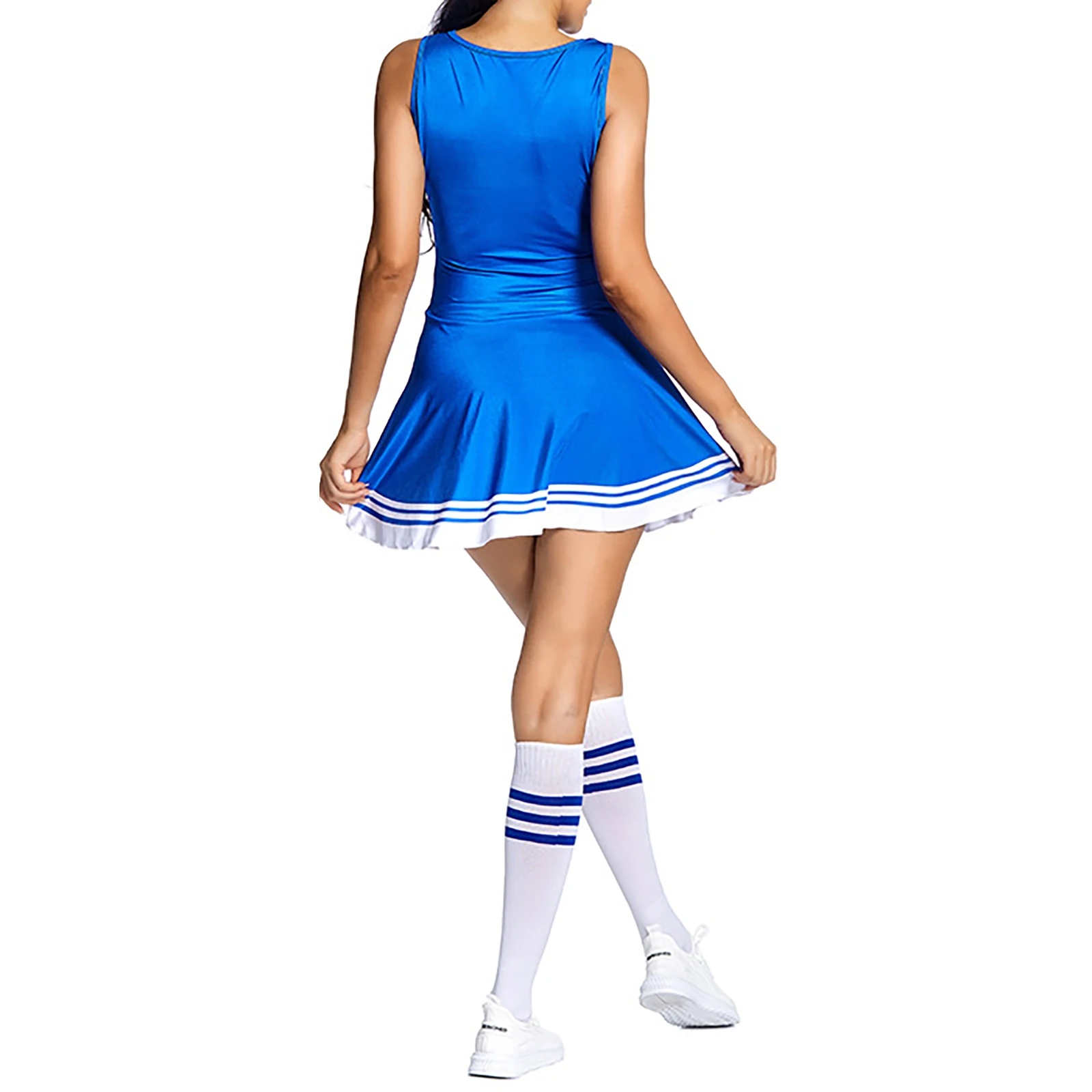 Womens Cheerleading Uniform Theme Party Schoolgirl Cosplay Outfit Letter Print Sleeveless Dress with Socks Cheering Flower