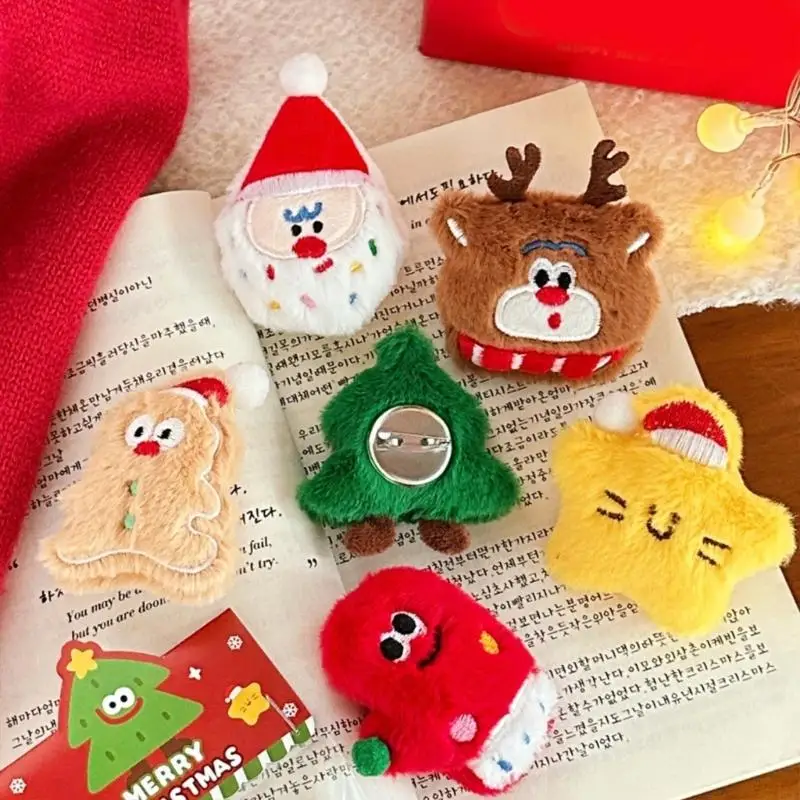 49MC Holiday Furr Plush Christmas Theme Brooch Pin Bag Decoration Brooch Lovely Plush Pin for Festival Decors All Ages