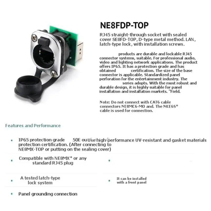 ABJN-For LED Screen For Stage AV POE Data Installation NE8FDP RJ45 Dual Port Panel Cat6 Shielded Connector