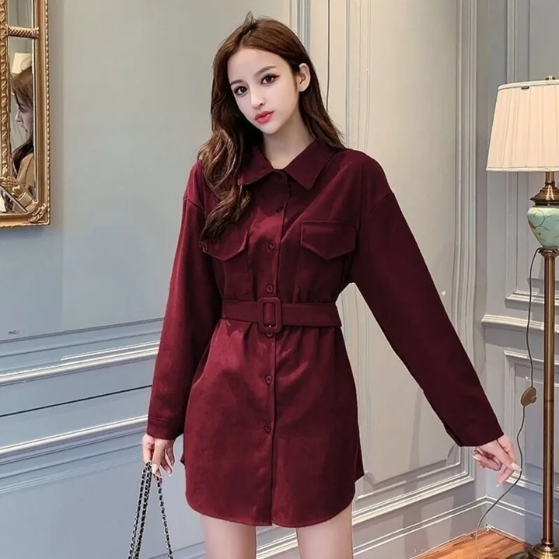 Corduroy Shirt Female New for Autumn/Winter Sense of Design Minority All-match Western Style Mid-length Style Long Sleeve Loose