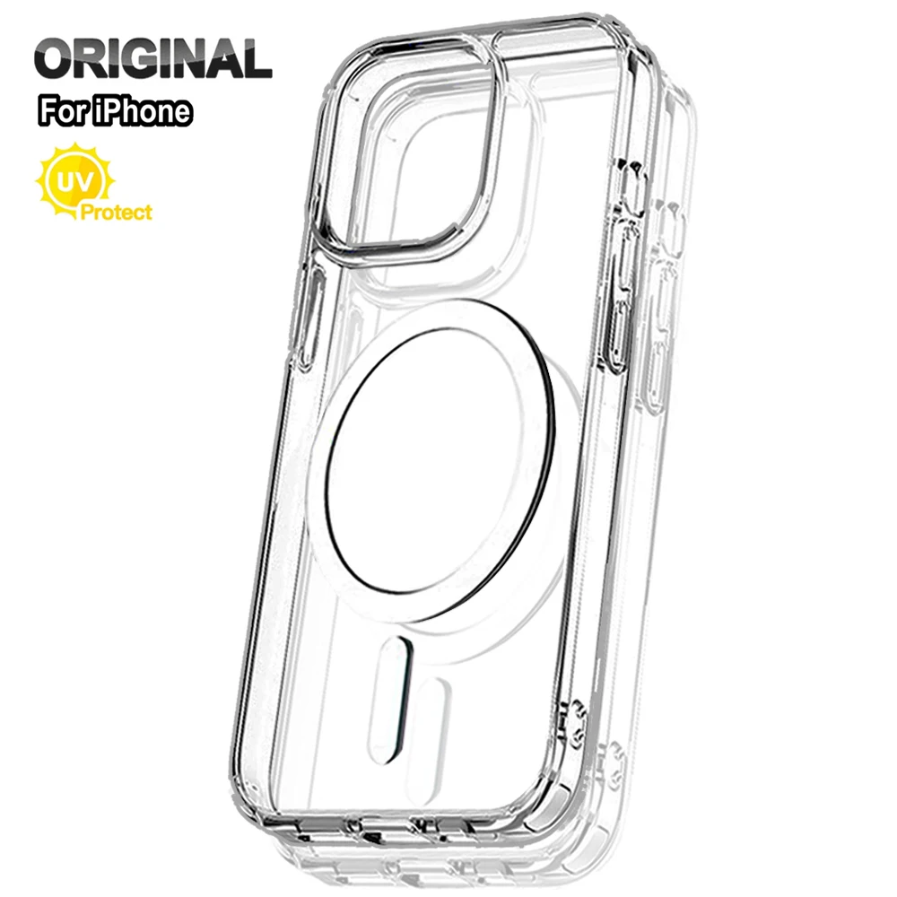 Magnetic Attraction Clear Original Case For Iphone 16 15 14 13 12 Mini 17 Air 11 Pro Max 7 8 Plus Xs Xr Se Magsafe Magnet Cover