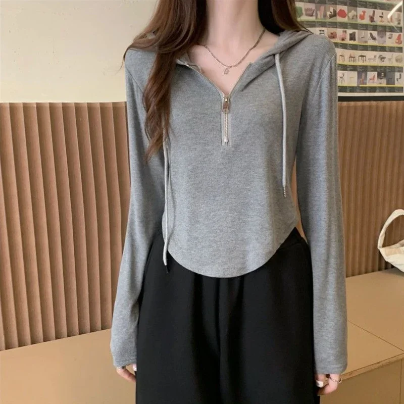 Long Sleeve Plain Woman Hooded Tops 2000s Designer Novelty Korean Streetwear Y2k Matching Emo Basic Hoodies Sweatshirt for Women