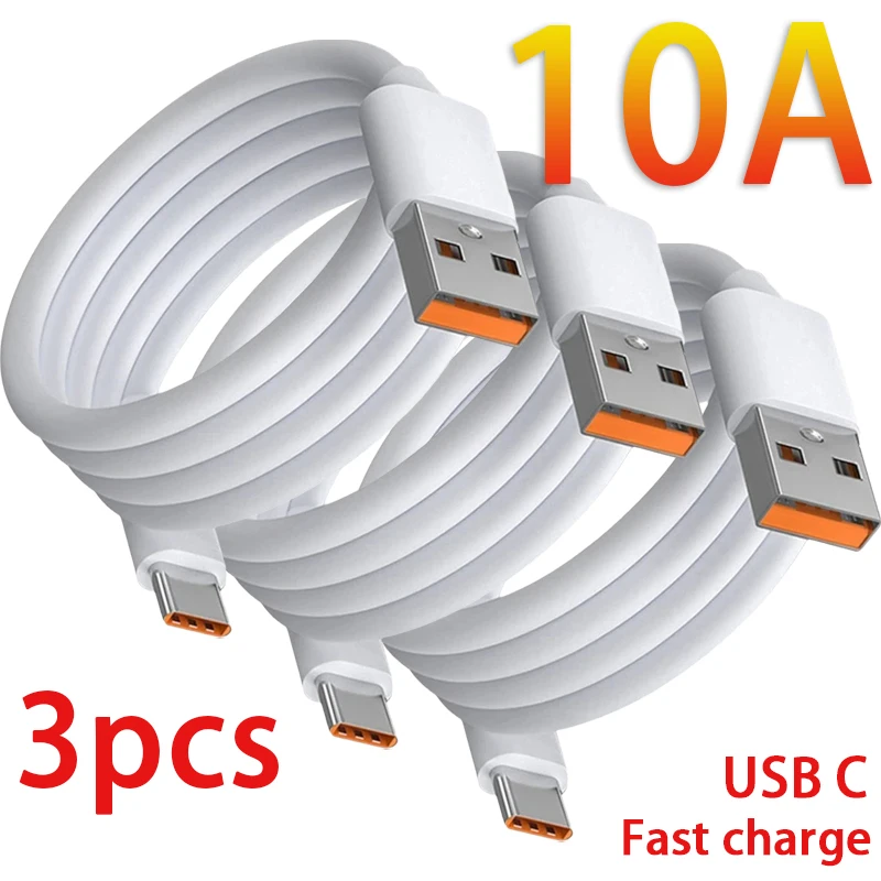 1/3PCS 10A USB Type C Cable Super Fast Charging Cable High Speed USB C Data Cord For Xiaomi Huawei Samsung Quick Charing Cables