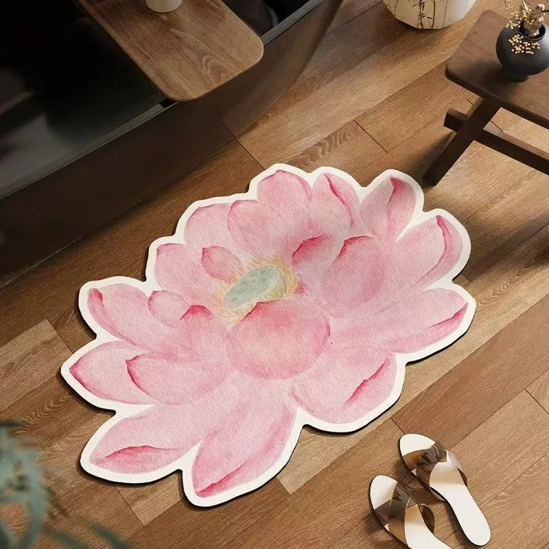 New Chinese Lotus Bathroom Floor Mat Lotus Diatom Mud Absorbent Foot Mat Entrance of The Bathroom Door National Style Carpet