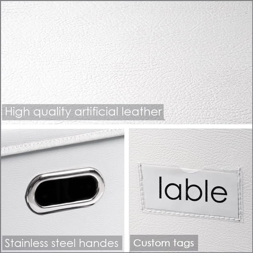 صندوق تخزين قابل للطي مع غطاء، حاوية تنظيم قماش قابلة للطي لخزانة المكاتب المنزلية، أبيض (22.8 × 15.7 × 11.8 بوصة)