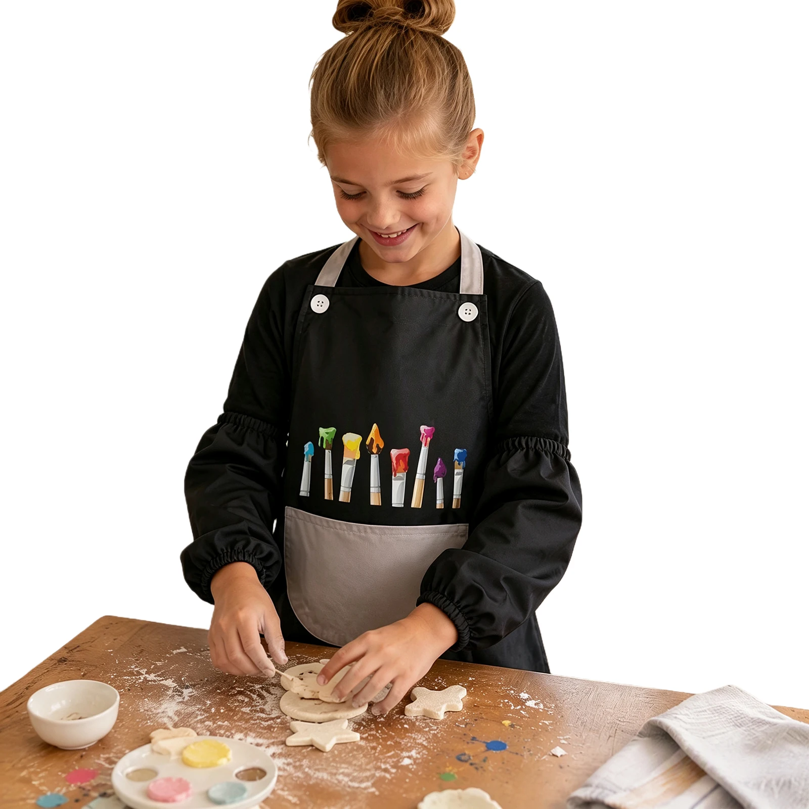 Youth Painting Apron Sleeve Cover Set Stain-Proof Breathable Adjustable Neck Cartoon Smock for Children