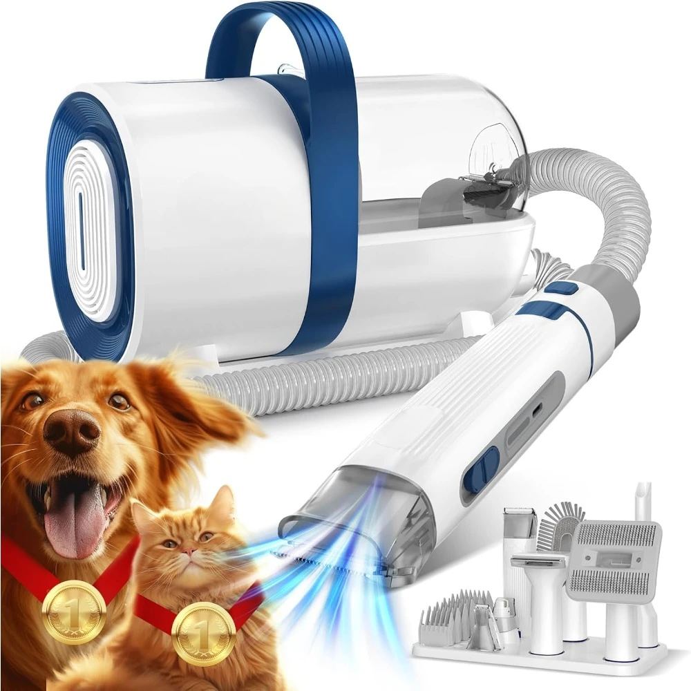 Dog Hair Vacuum & Dog Grooming Kit, Pet Grooming Vacuum with Pet Clipper Nail Grinder, 1.5L Dust Cup Dog Brush Vacuum