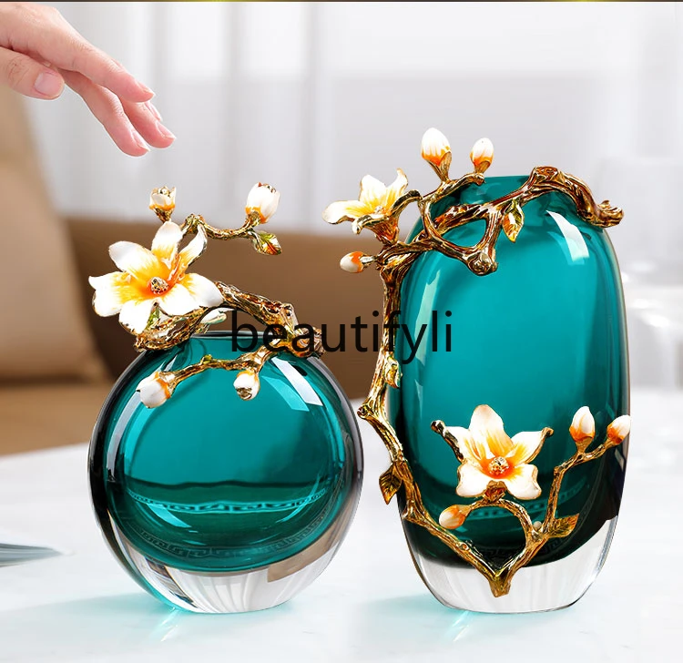 

Light luxury high-grade glazed vase ornament art glass living room high-end decoration enamel color high-end housewarming gift