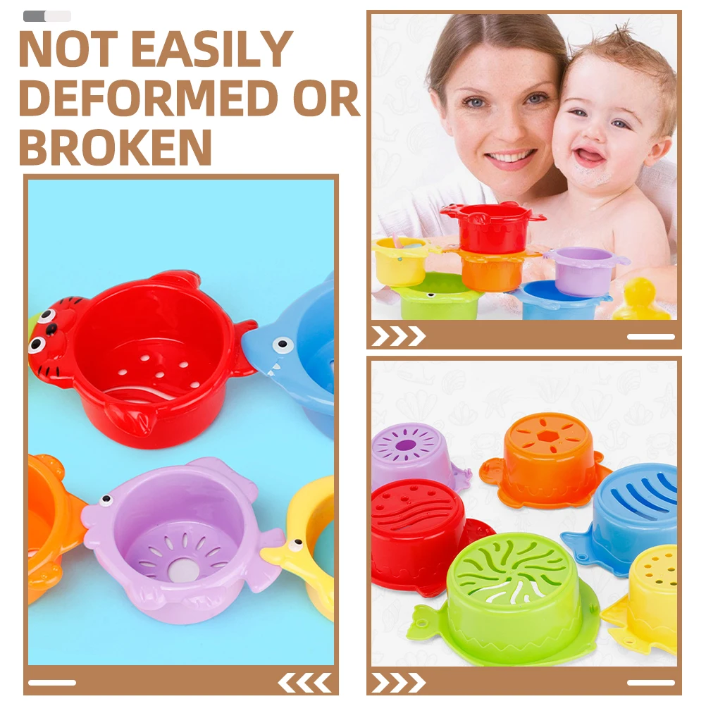 6 pezzi da bagno impilabili oceano tema nidificazione per bambini tazze stack educative per bambini tazze da bagno da spiaggia per bambini design del fumetto galleggiante