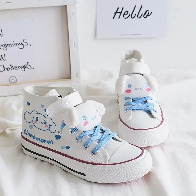 2024 New Cosplay Anime Cinnamoroll Sneakers Children's Canvas Shoes Cute Cartoon Students Ligh-top Women's White Walking Shoes