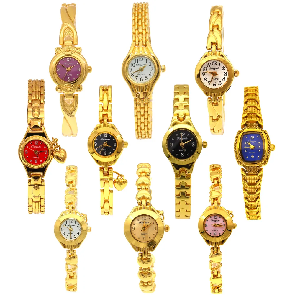 10pcs Mixed Golden Bracelet Watch For Women Small Dial Luxury Ladies Wristwatch Steel Elegant Quartz Female Clock Fashion Gift