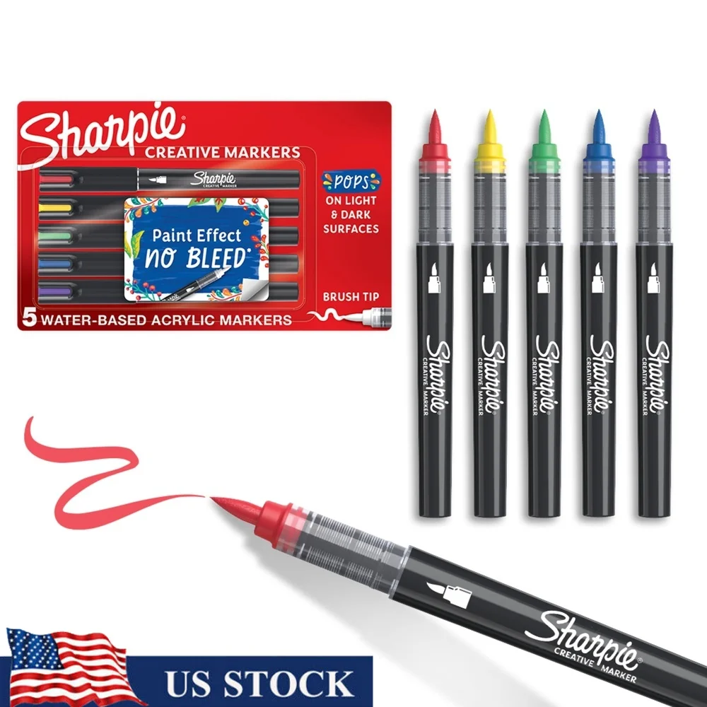 Marker akrylowe na bazie wody, końcówka pędzelkowa, różne kolory, 5 sztuk, markery artystyczne, bez przebijania, kontrola, żywe warstwy, do wielu powierzchni.