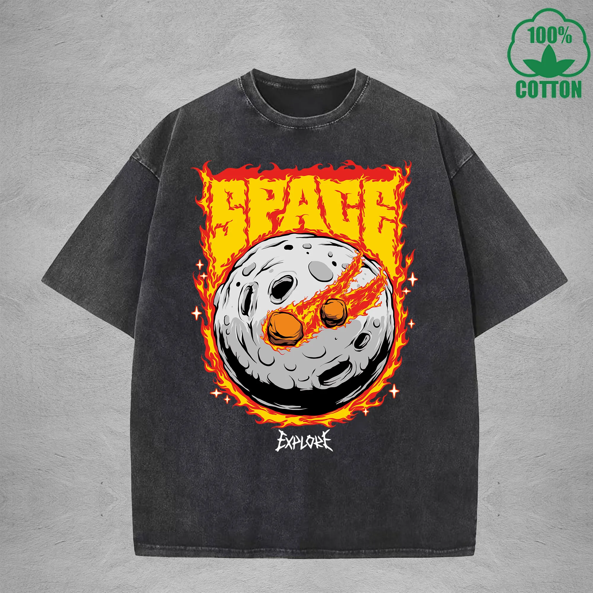 

Space American Retro 230G Washed T-Shirt Available in Multiple Colors Fashionable Pure Cotton Short Sleeve