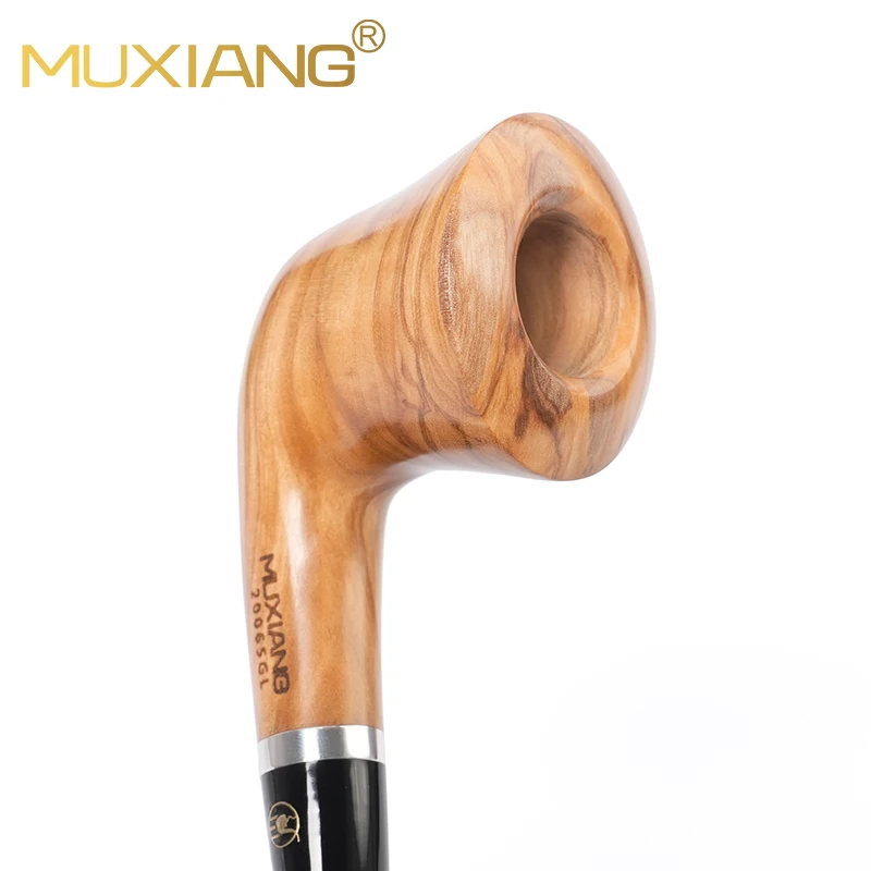 MUXIANG curved handle tobacco pipe olive wood pipe 9mm pipe channel tulip seriy pipe acrylic pipe mouth original wood color pipe