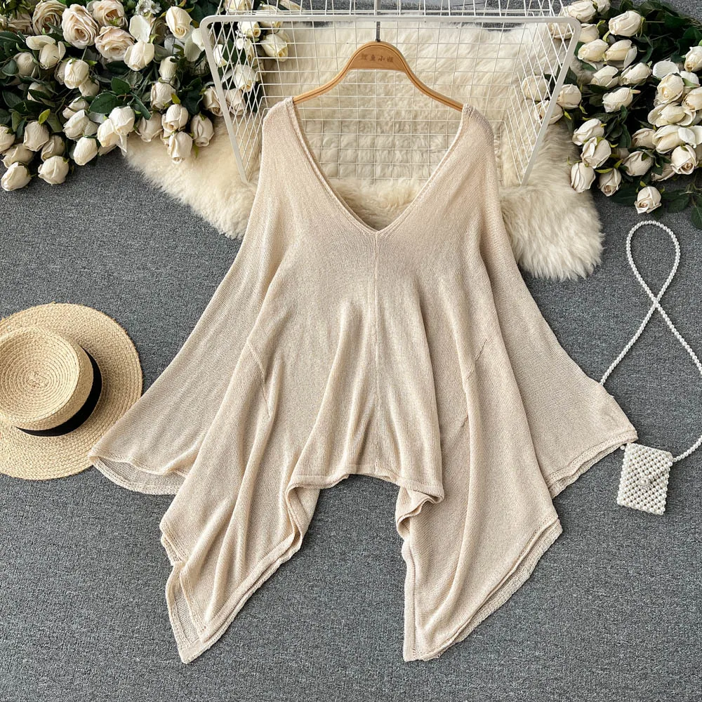 เสื้อคลุมสไตล์วินเทจสุดหรูสำหรับผู้หญิง ทรงหลวม คอวี ผ้าถักแบบไม่สม่ำเสมอ สไตล์เกาหลี เหมาะสำหรับใส่ทำงานและแฟชั่น แขนยาว