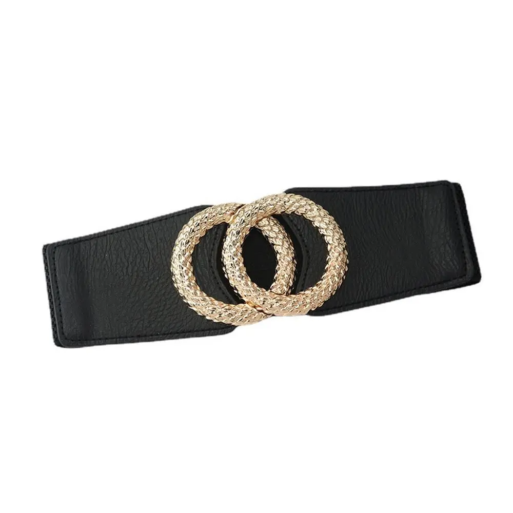 Fashion Casual Elastic Luxury Wide Belts Gold Buckle Corset Band Leather Waistband Stretch Cummerbunds