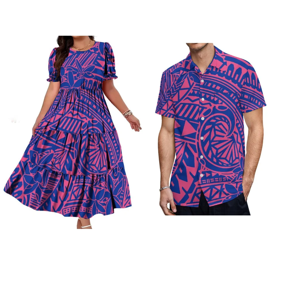 جزر هاواي جولة الرقبة مطاطا كم كعكة اللباس البولينيزية المرأة اللباس عارضة الرجال قميص حزب مهرجان اللباس #4