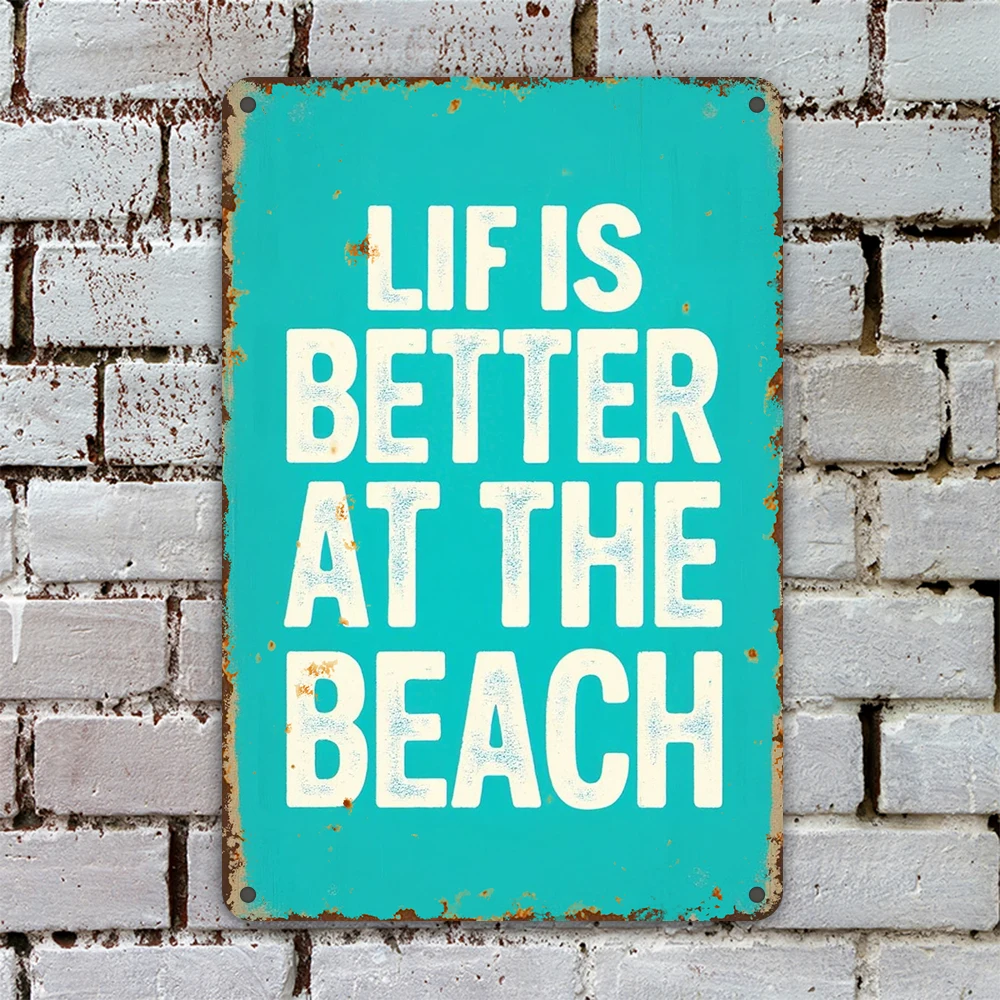 لافتة فنية مسطحة ثنائية الأبعاد، عتيقة للشاطئ أفضل، علامة فنية جدارية معدنية سهلة التعليق في الهواء الطلق، ديكور لوحة المزرعة، ديكور مثالي للهدايا