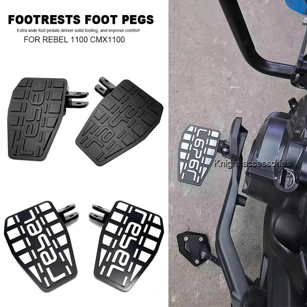 Motorcycle Aluminum Front Driver Footrests Foot Pegs Wide Pedals For Rebel 1100 CMX1100 2021 2022 2023