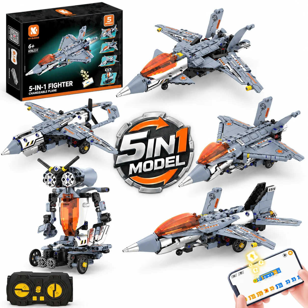 5 in 1 Robot Building Kit, UAV / Drone Airplane Building Set with APP & RC, Plane Toys for Kids Boys Age 6-14, Birthday Gifts