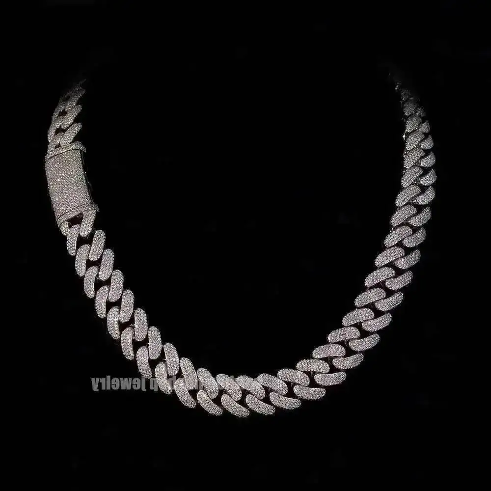 

Gra Verified Bussdown Hiphop Chain S925 Silver 18mm 4 Rows Excellent Round Cut Diamond Moissanite Cuban Necklace for Men