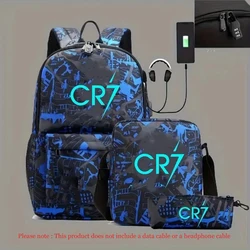 3pcs Luminous CR7 Backpack An-ti lock Sports USB Teens Laptop School Bags Casual senior high school Students Mochilas