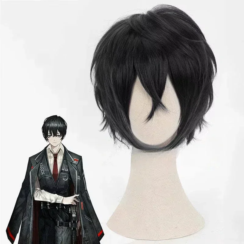 Game Limbus Company Yi Sang Cosplay Wig Adult Unisex Short Black Heat Resistant Synthetic Hair Wig Halloween Costume Props