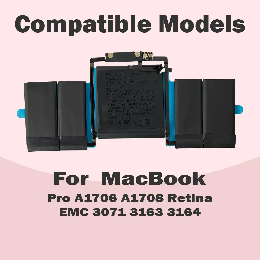 A1706 A1819 Laptop Battery Replacement for MacBook Pro 13 inch Late 2016 Mid 2017 EMC 3071 3163 MLH12LL/A MPXV2LL/A MLVP2LL/A