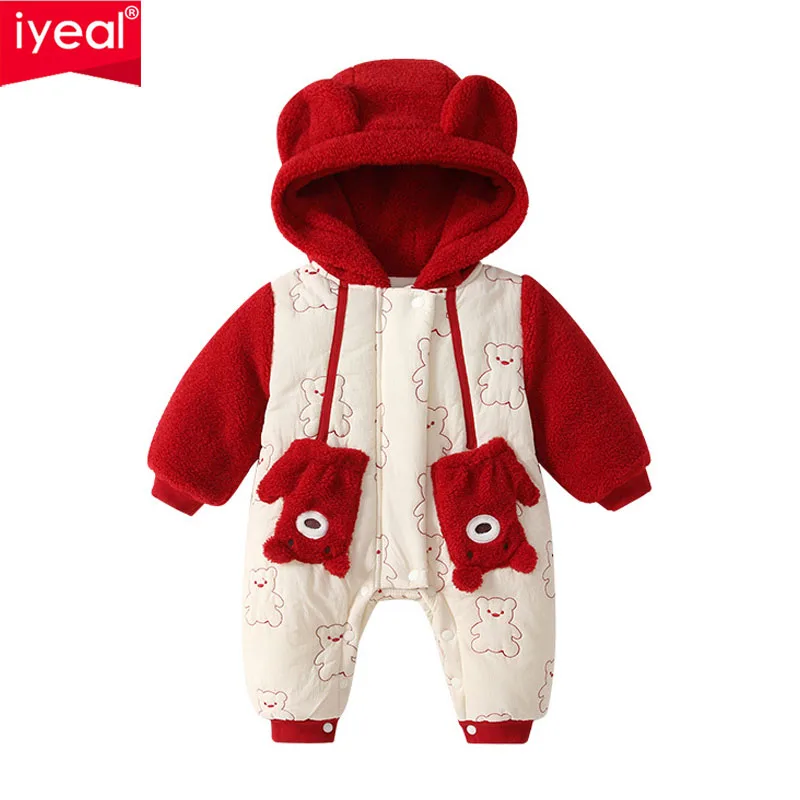 IYEAL Baby New Year's Thick Cotton Romper Baby Boy Girl Jumpsuit Autumn And Winter New Fashion Warm Hooded Jumpsuit