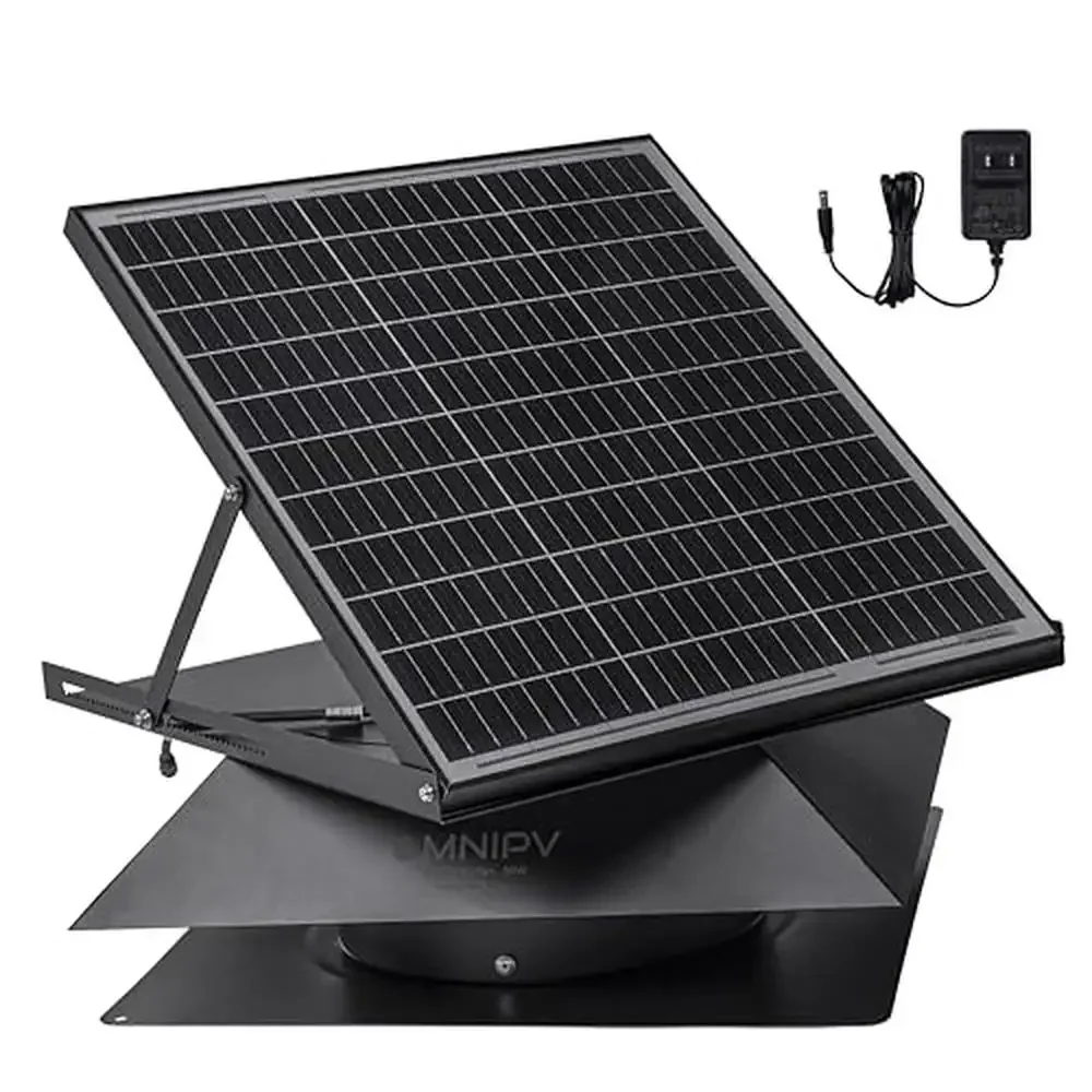 

Solar Attic Fan Pro 2nd Gen 2850 CFM 40-104℉ Thermostat 50W Panel 24W Adapter Cool up to 4000 ft² Rustproof Aluminum Rare Earth