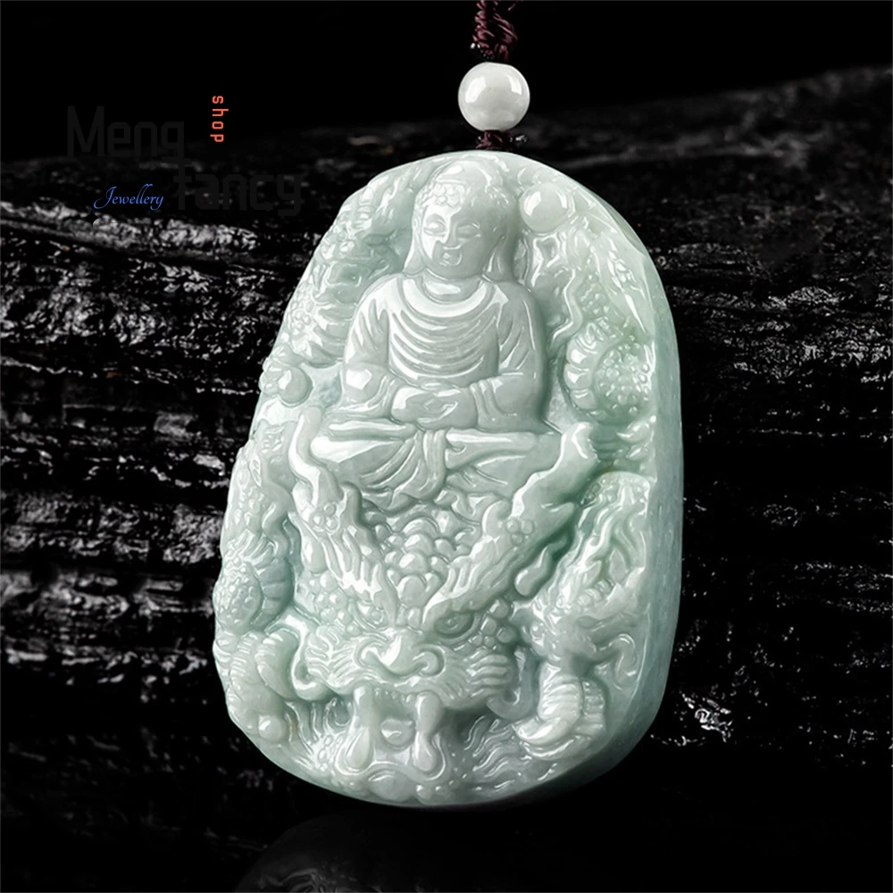 

Высококачественный натуральный Myanmar A Cargo Jade Kowloon Protector Amitabha Ice Jade Подвеска для мужчин Роскошное ожерелье Модные украшения