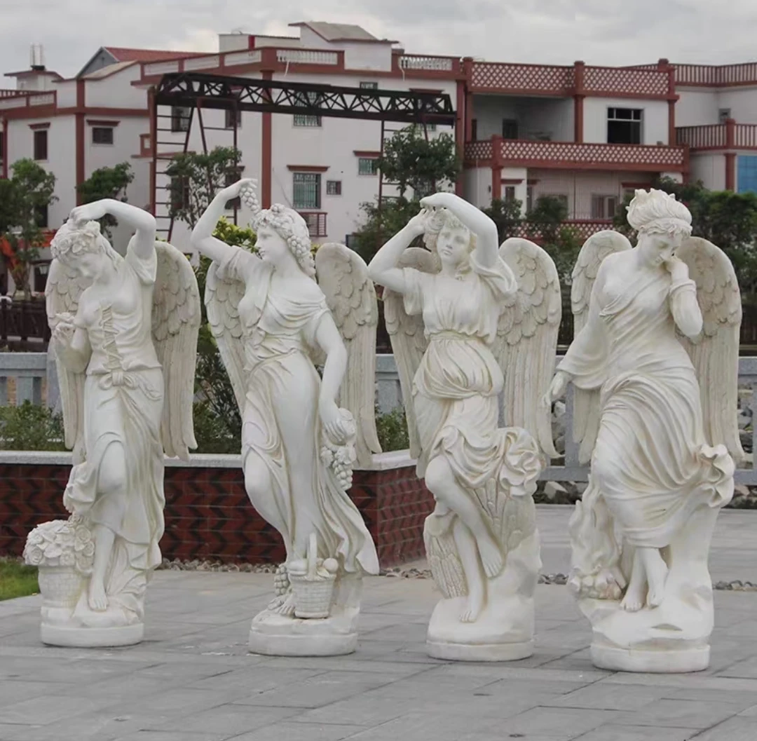 Western-style Hand-carved Marble Angel Religious Full-length Female Statue with Pedestal Customized Design Deposit Only