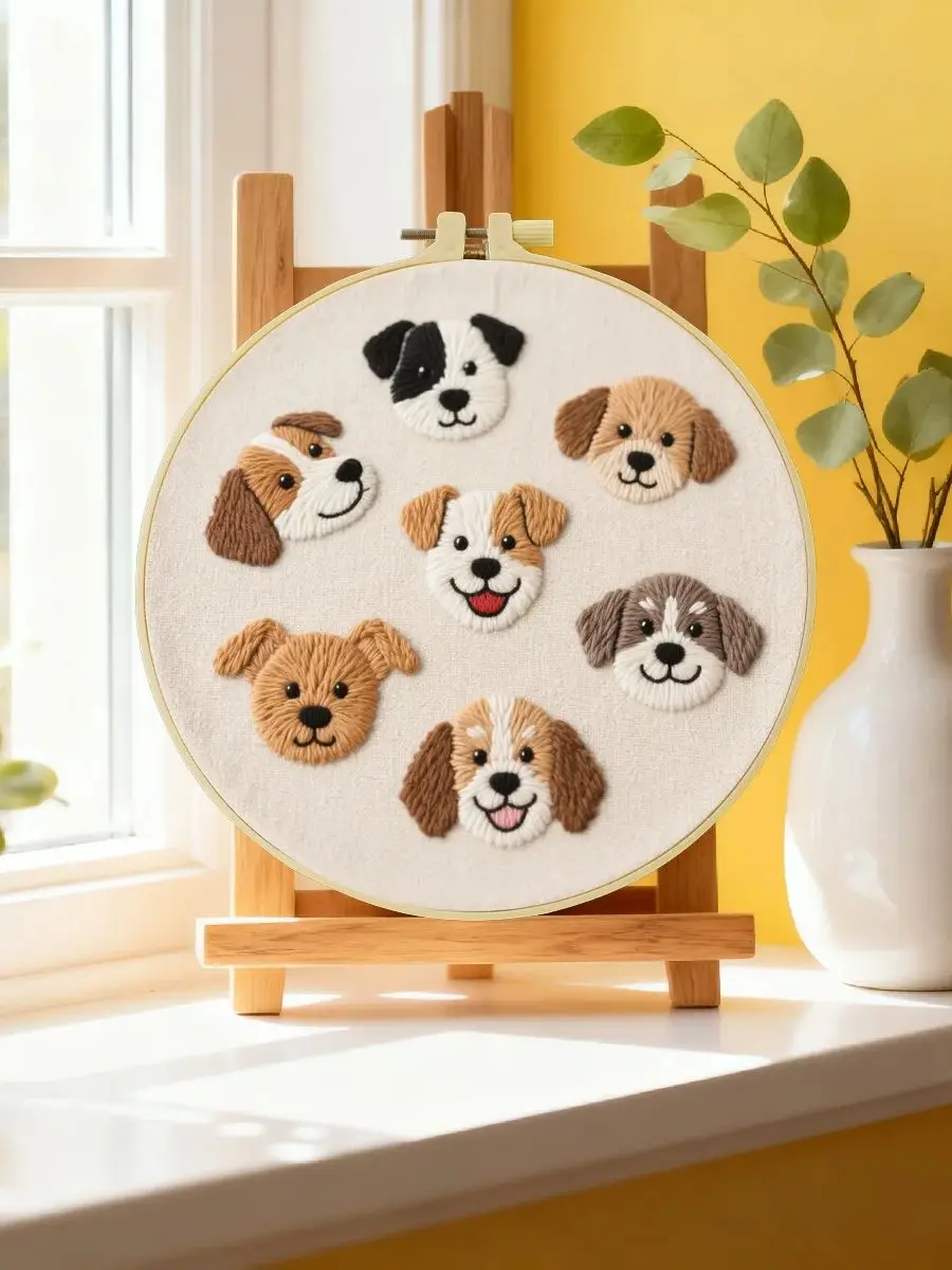 1 Stück 20X20CM/15X15CM 7,87/6,3 Zoll Hundestickerei-Starter-Kit DIY-Kit DIY-Stickerei-Set Handarbeiten Heimdekoration Nadelkunst – Detail 6
