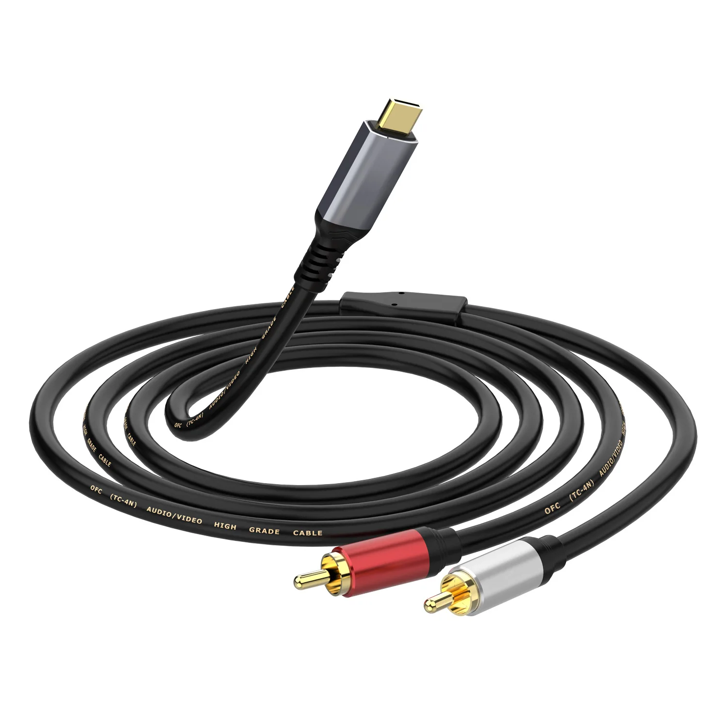 USB C typ C do 2RCA męski kabel Audio Audio pomocniczy głośnik Stereo przewód kompatybilny z USB C Jack telefon iPad Pro, Samsung